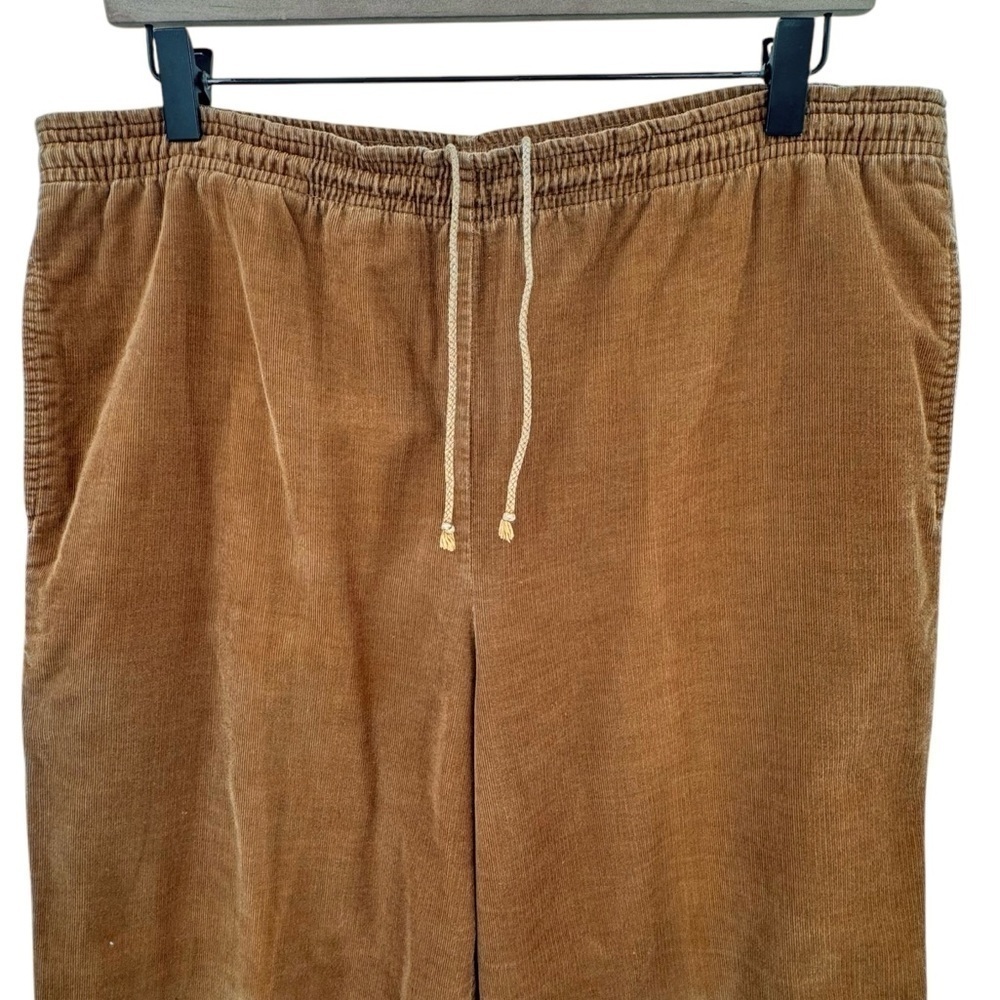 Women's Vintage 80s Izod Lacoste Corduroy Pants Pull On Drawstring Rust Brown L - Picture 5 of 11